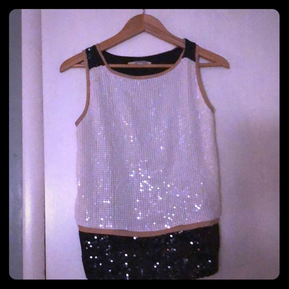Black and white sequin tank